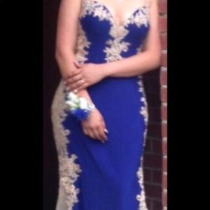 Royal Blue and Gold Prom Dress